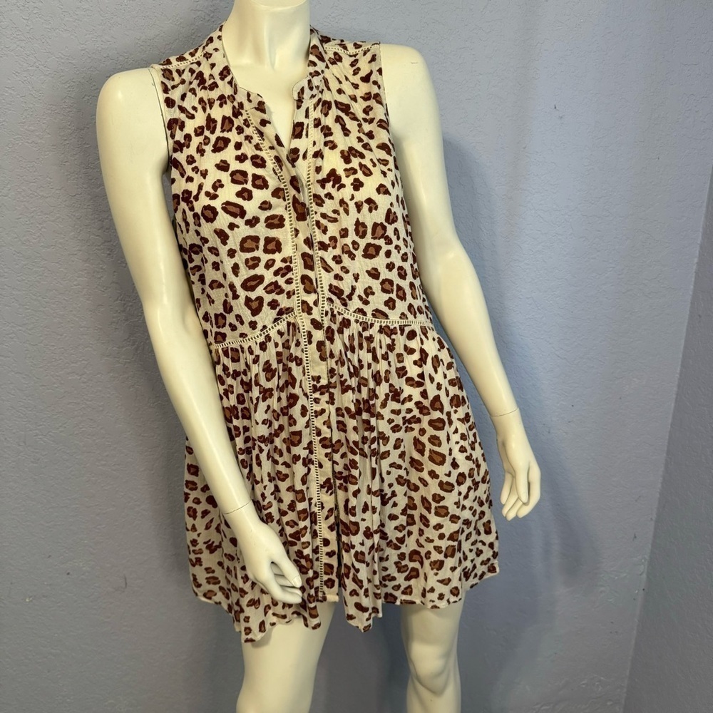 By Anthropologie Nina Leopard Button Up Mob Wife Lagenlook Long Length Tunic
